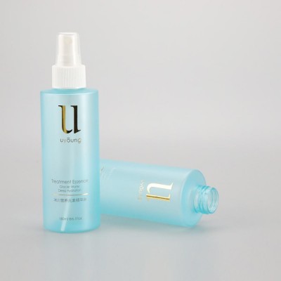 High quality 180ml 6oz cylinder round frosted light blue plastic bottle for shampoo lotion usage with white mist sprayer