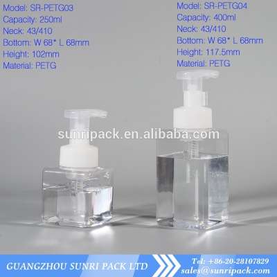 high end 400ml foam pump bottle square PETG foam liquid bottles