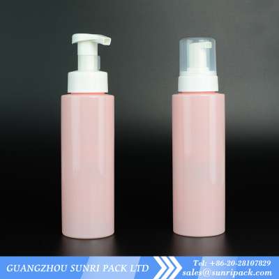 Luxury 400ml big capacity pink cylinder empty PET plastic packaging bottle with foam pump