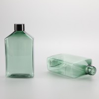 New design square green cosmetic plastic shampoo lotion packaging bottle with fancy smooth black screw cap