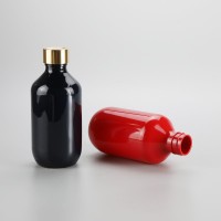 10oz 300ml solid black red glossy lotion shampoo empty PET plastic packaging bottle with luxury galvanized golden screw cap